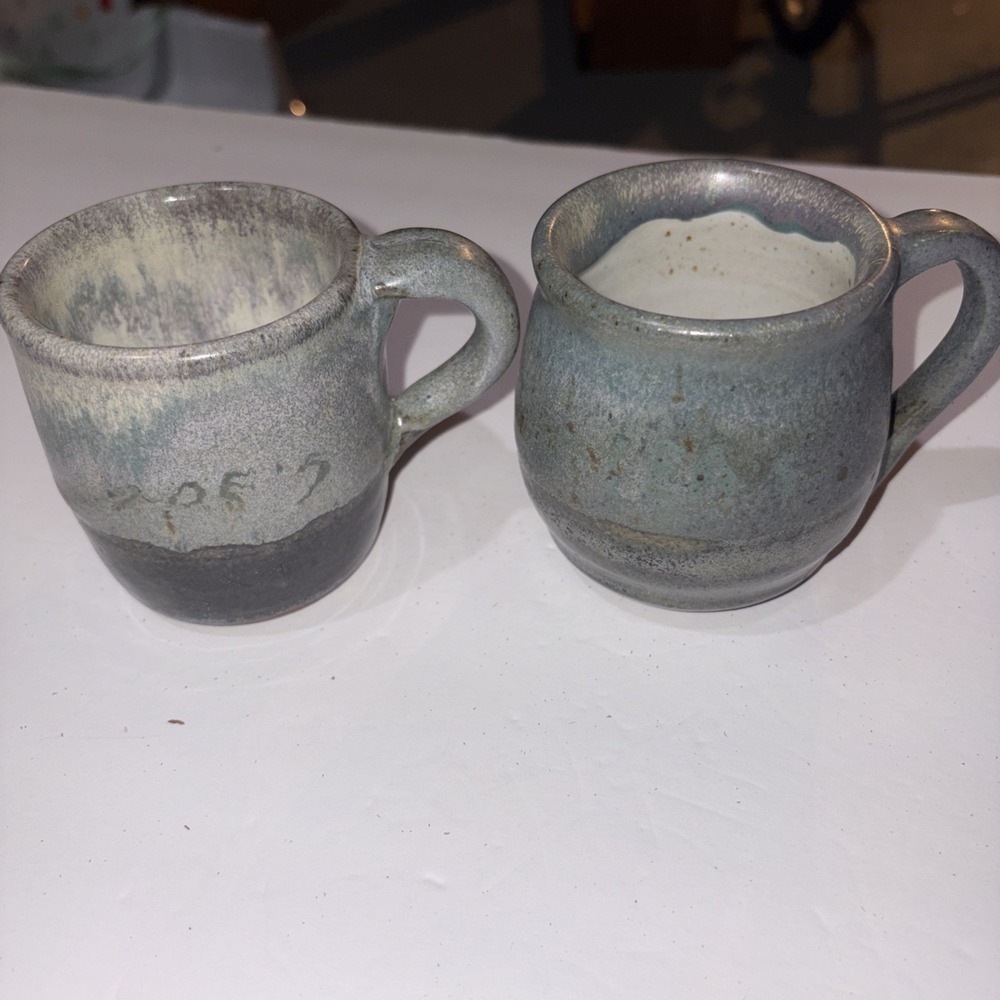 Pair of Vintage Studio Pottery Mugs - Signed "BON" WV - Hand-Thrown Stoneware